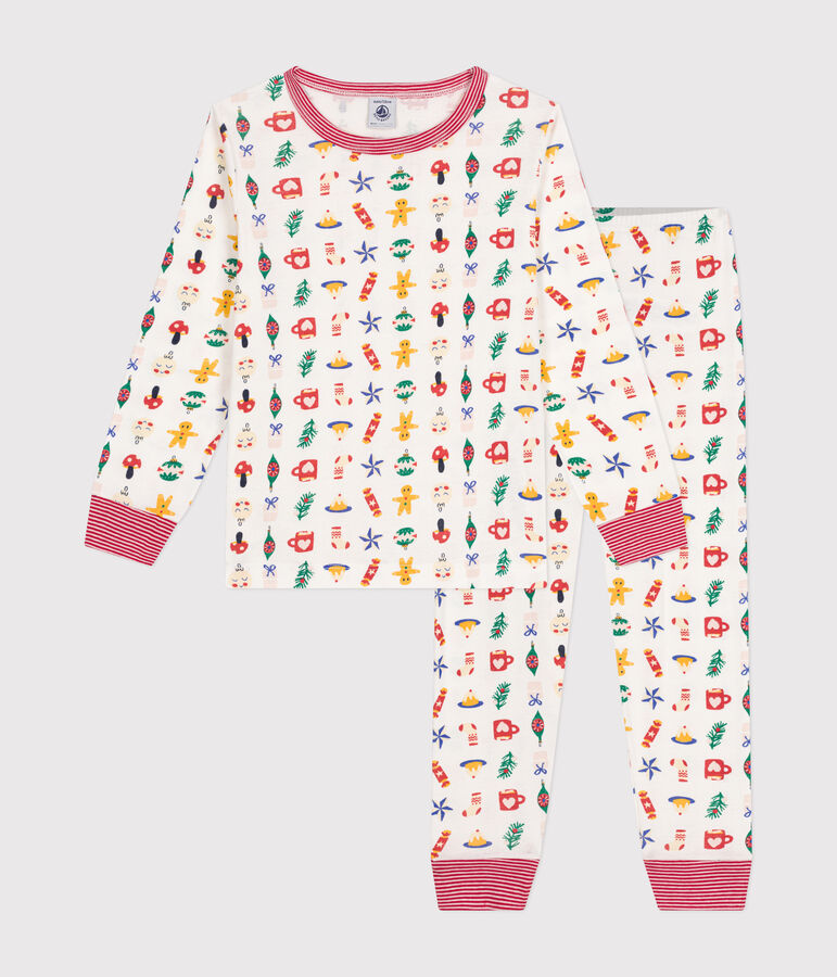 Katoenen kinderpyjama met kerstprint wit/multicouleur