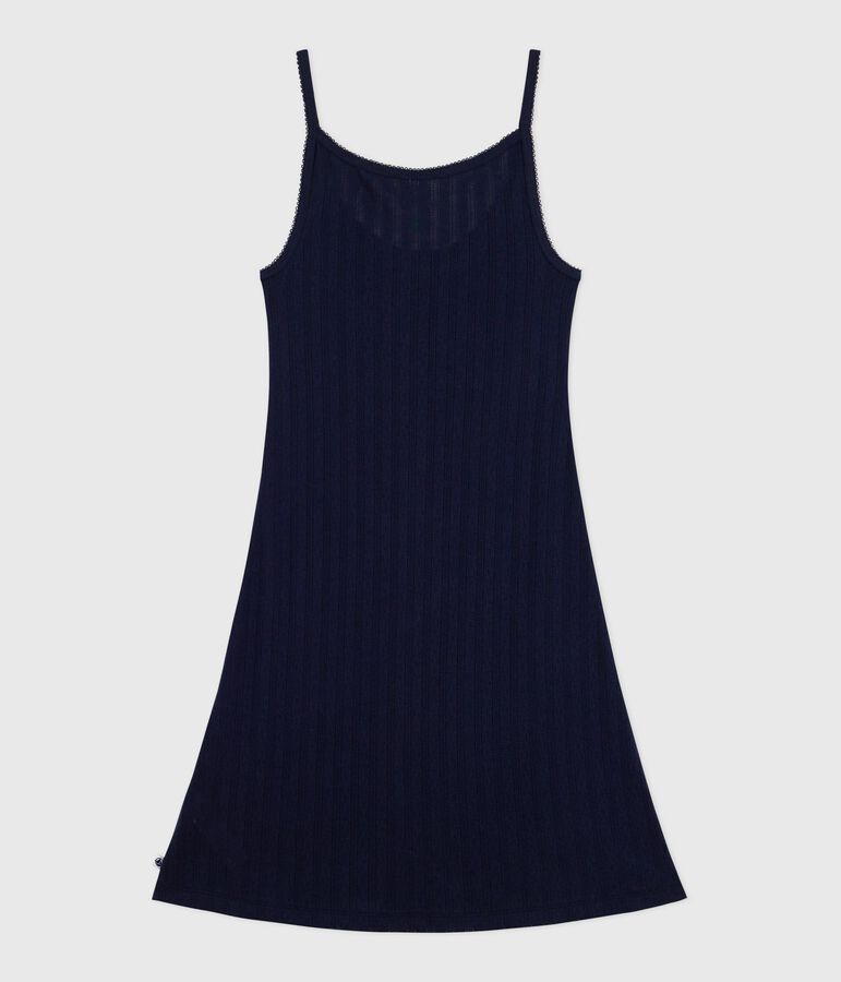 Damesnachthemd in opengewerkt katoen blauw SMOKING