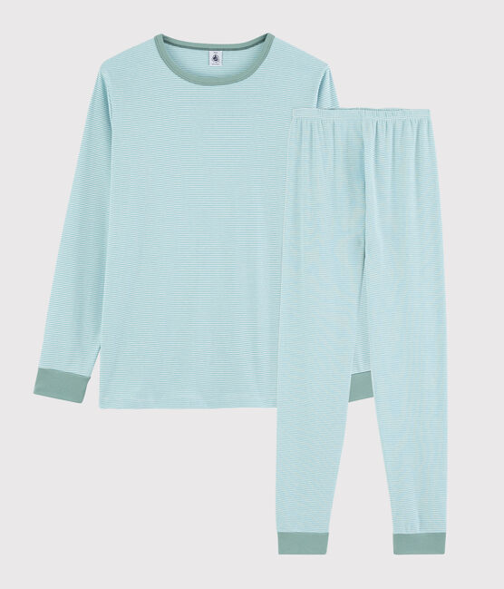 Pyjama rayé bleu mixte en côte bleu TIKI/blanc MARSHMALLOW