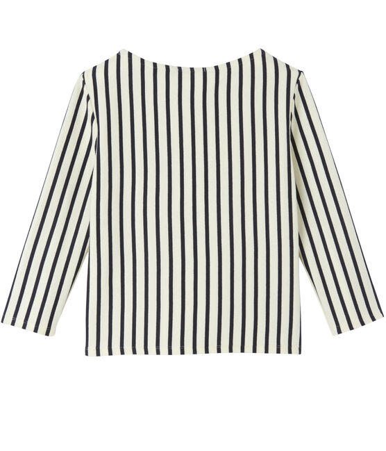 Marinière femme courte brodée beige COQUILLE/bleu SMOKING