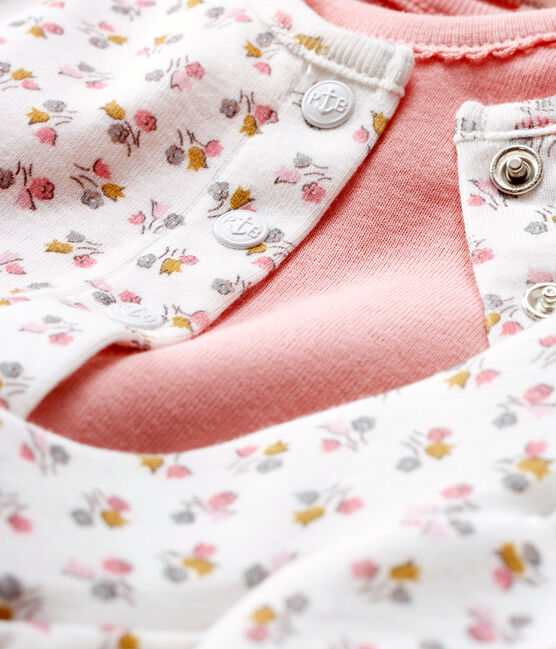 Ensemble trois pièces bébé fille en côte blanc MARSHMALLOW/blanc MULTICO