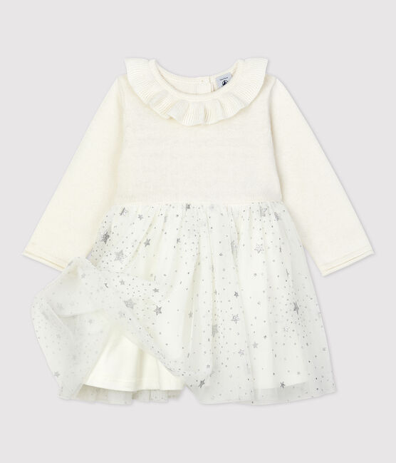 Jurk van tricot baby. wit MARSHMALLOW/grijs ARGENT