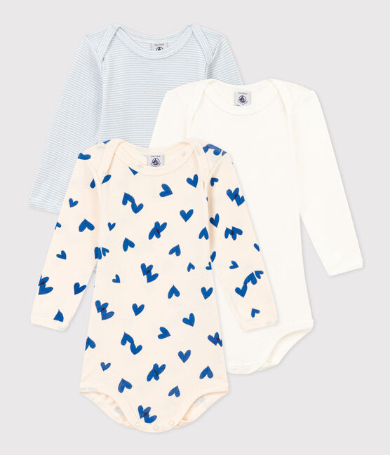 Lot de 3 bodies manches longues cœurs bleus bébé en coton variante 1