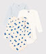 Lot de 3 bodies manches longues cœurs bleus bébé en coton