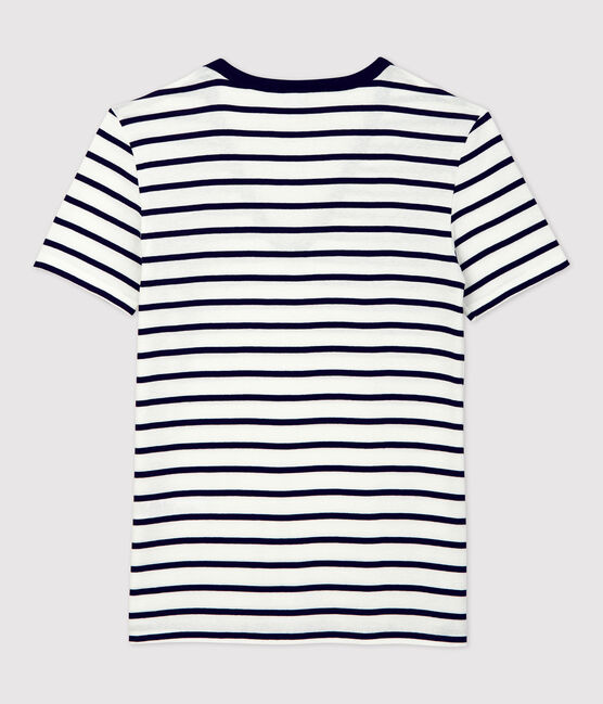 L'ICONIQUE, dames-T-shirt met V-hals in katoen wit MARSHMALLOW/blauw SMOKING