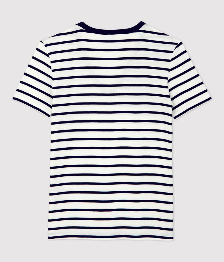 Tee-shirt L'ICONIQUE col V en coton Femme blanc/bleu