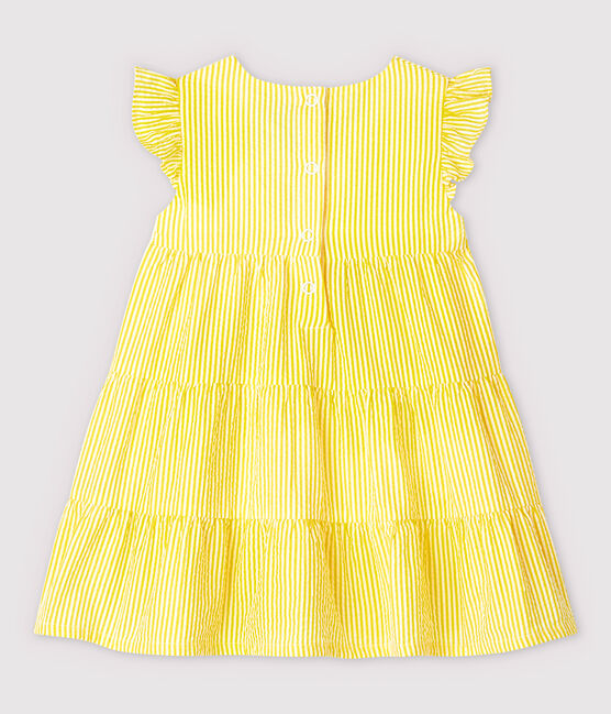 Gestreepte seersuckerjurk met korte mouwen voor babymeisjes geel SHINE/wit MARSHMALLOW