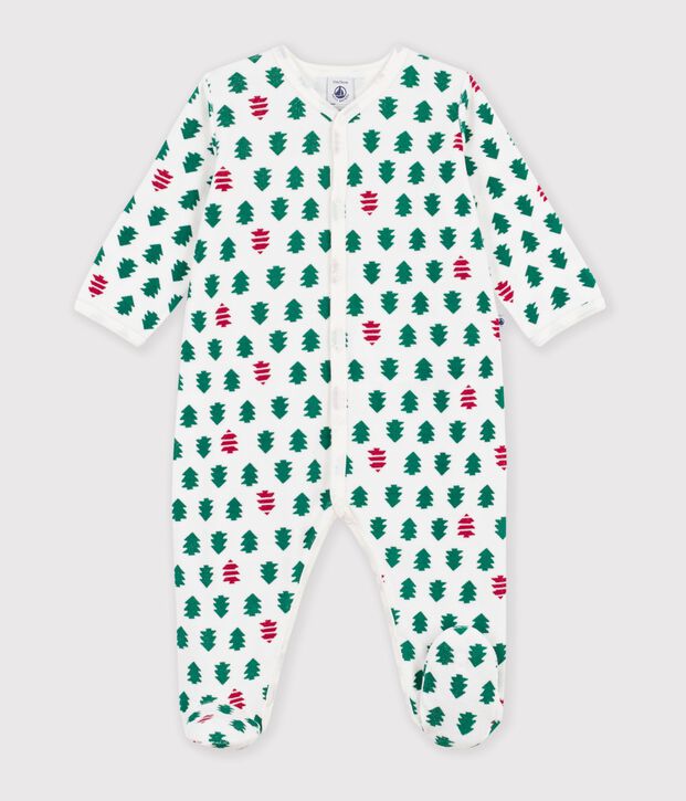 Pyjama b&eacute;b&eacute; en velours imprim&eacute; sapins blanc/multicouleur