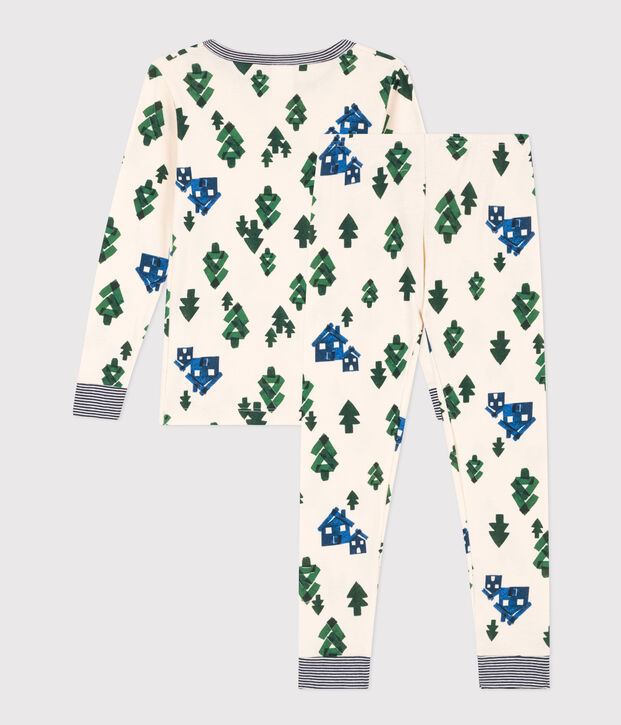 Pyjama ajust&eacute; en coton enfant &eacute;cru/bleu/multicouleur