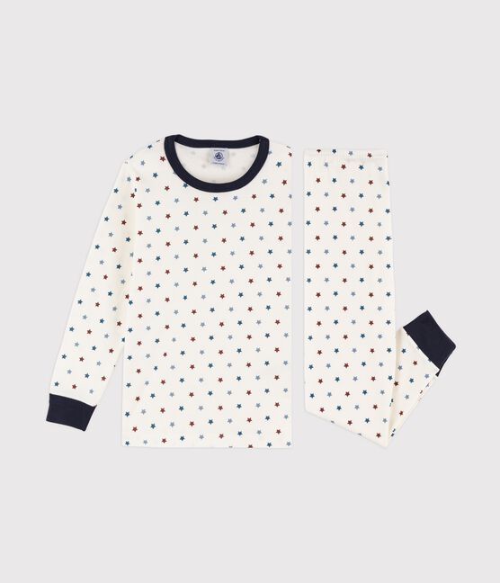 Pyjama petit garçon imprimé bateaux en côte blanc MARSHMALLOW/blanc MULTICO