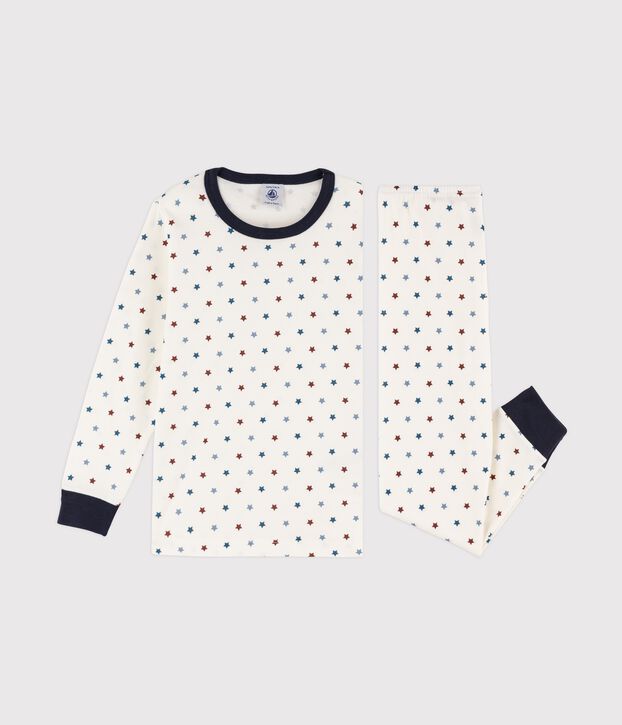 Jongenspyjama van ribstof met botenmotief wit/multicouleur