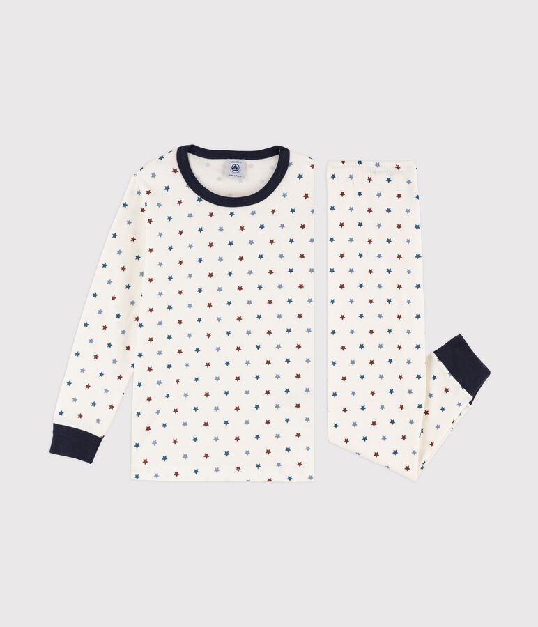 Jongenspyjama van ribstof met botenmotief wit MARSHMALLOW/wit MULTICO