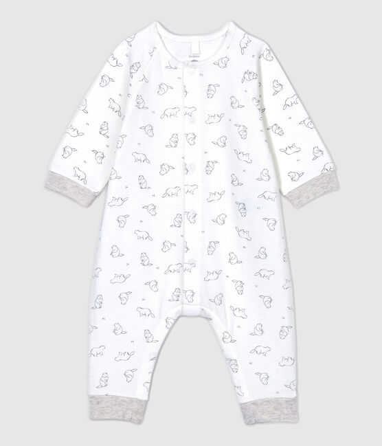 Lange jumpsuit met marmottenprint van biologisch katoen wit MARSHMALLOW/grijs GRIS