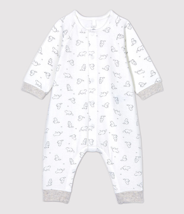 Combinaison longue imprim&eacute; marmottes b&eacute;b&eacute; en coton biologique blanc/gris