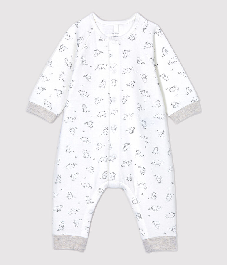 Lange jumpsuit met marmottenprint van biologisch katoen wit/grijs