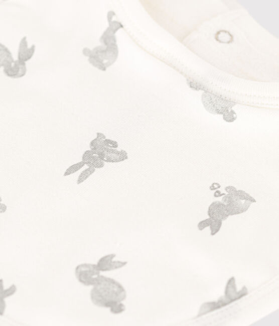 Bavoir unitaire en coton blanc MARSHMALLOW/gris SOURICEAU