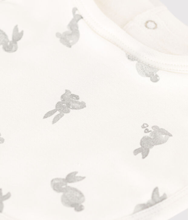 Bavoir unitaire en coton blanc/gris