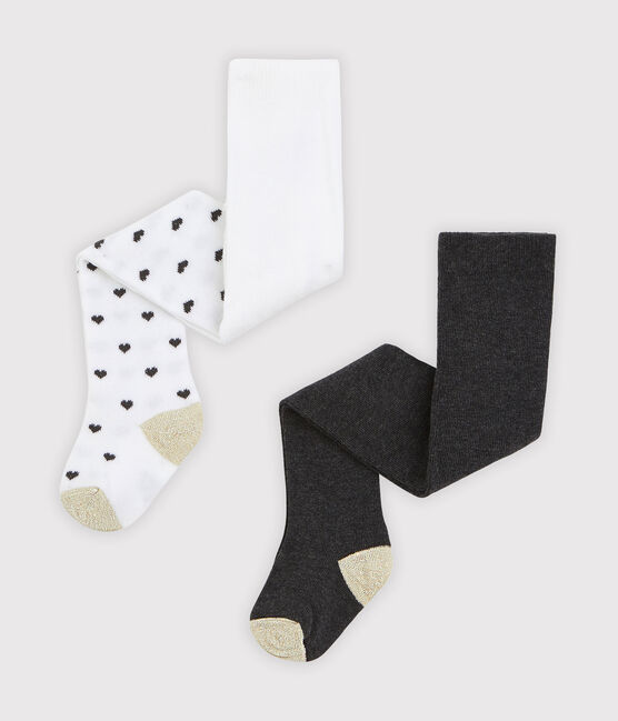 Set van 2 paar maillots voor baby meisje wit MARSHMALLOW/wit MULTICO
