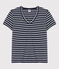 Tee-shirt LE DROIT col V en coton Femme bleu SMOKING/blanc MARSHMALLOW