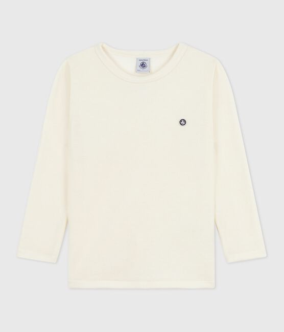 Tee-shirt enfant en laine et coton manches longues uni gris ECRU