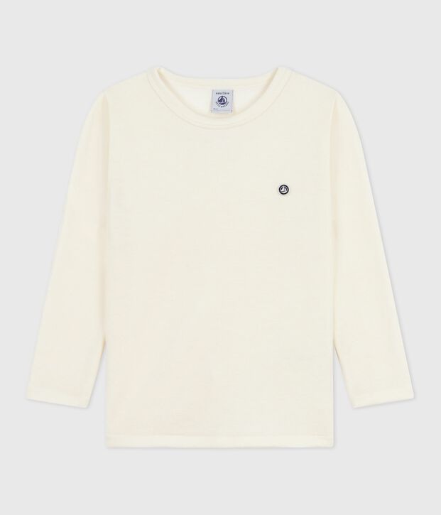 Effen T-shirt met lange mouwen van wol en katoen voor kinderen beige