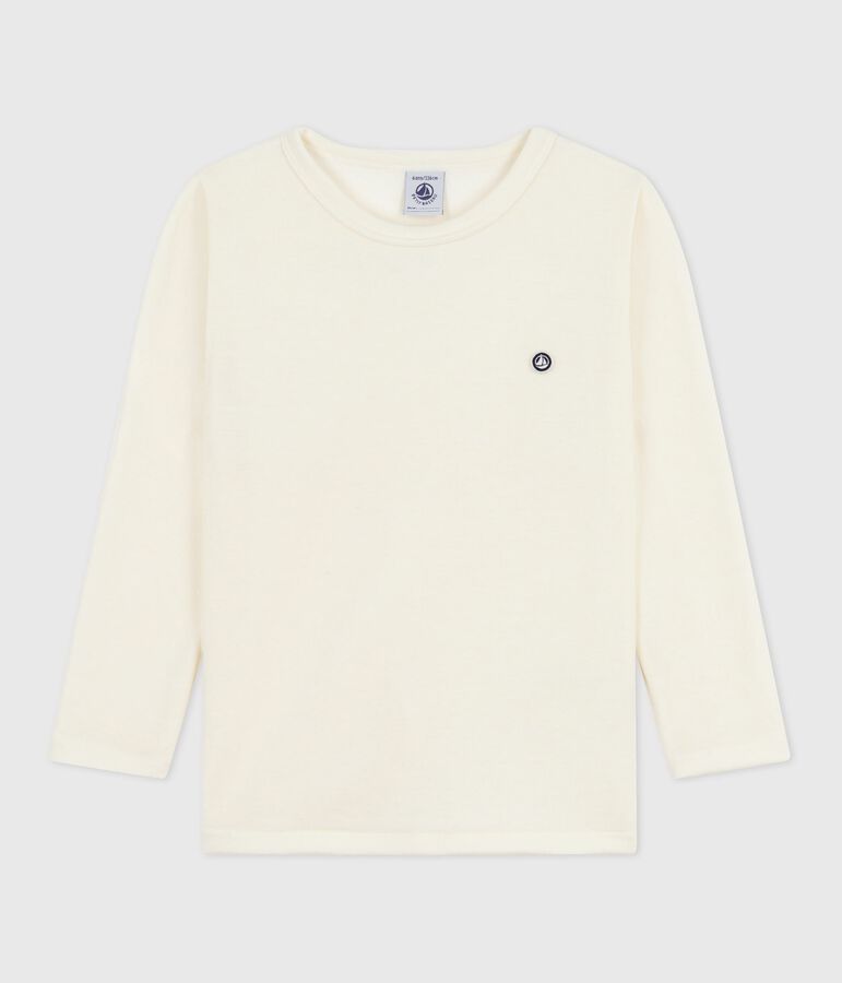 Effen T-shirt met lange mouwen van wol en katoen voor kinderen beige