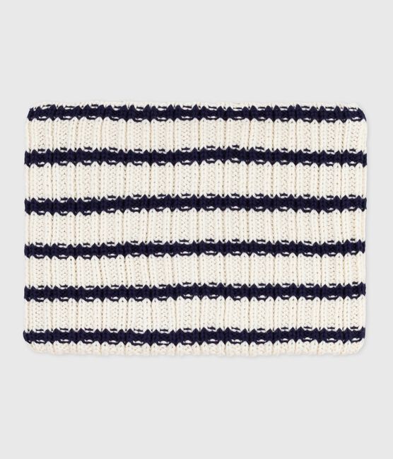 Snood enfant rayé en tricot doublé en polaire bleu MARSHMALLOW/ SOIR