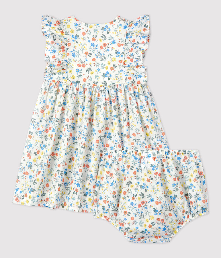 Popeline jurk en bloomer met bloemenprint voor baby's wit/multicouleur