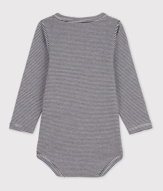 Body manches longues bébé rayé col tunisien en coton bleu SMOKING/blanc MARSHMALLOW