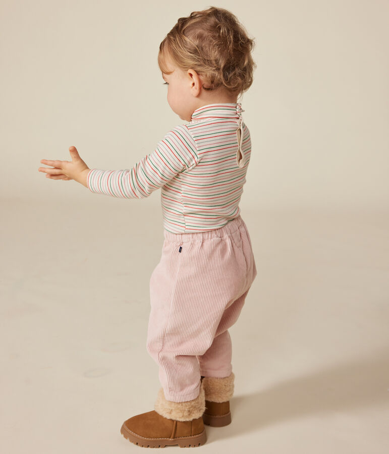 Katoenen body met lange mouw en rolkraagje voor baby's ecru/multicouleur