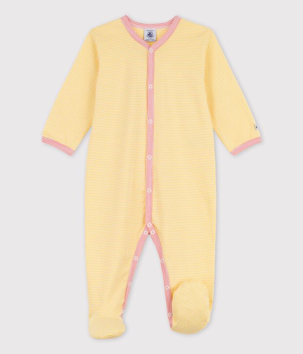 Dors-bien b&eacute;b&eacute; &agrave; rayures en coton biologique jaune/blanc