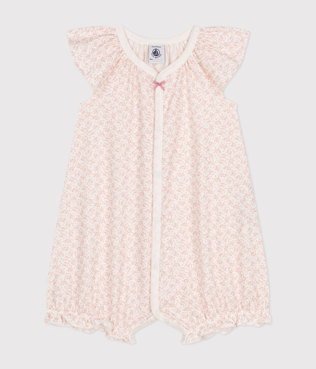 Combinaison courte imprim&eacute; fleurs en coton b&eacute;b&eacute; blanc/rose