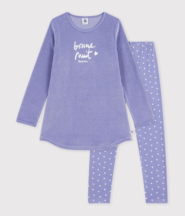 Chemise de nuit et legging enfant en velours violet/blanc