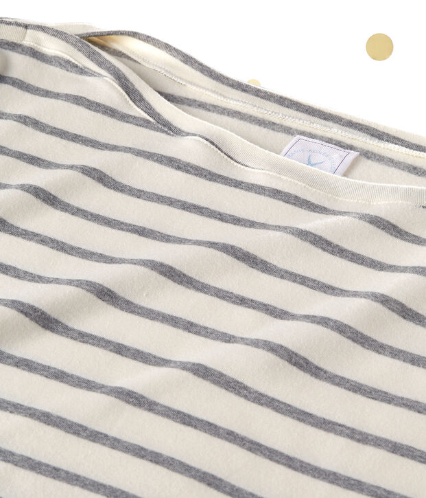 Damesbody met lange mouwen. Petit bateau x Marie-Agn&egrave;s Gillot wit/grijs