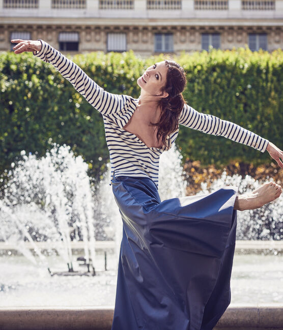 Marinière femme décolletée dans le dos. Petit bateau x Marie-Agnès Gillot beige COQUILLE/blauw SMOKING