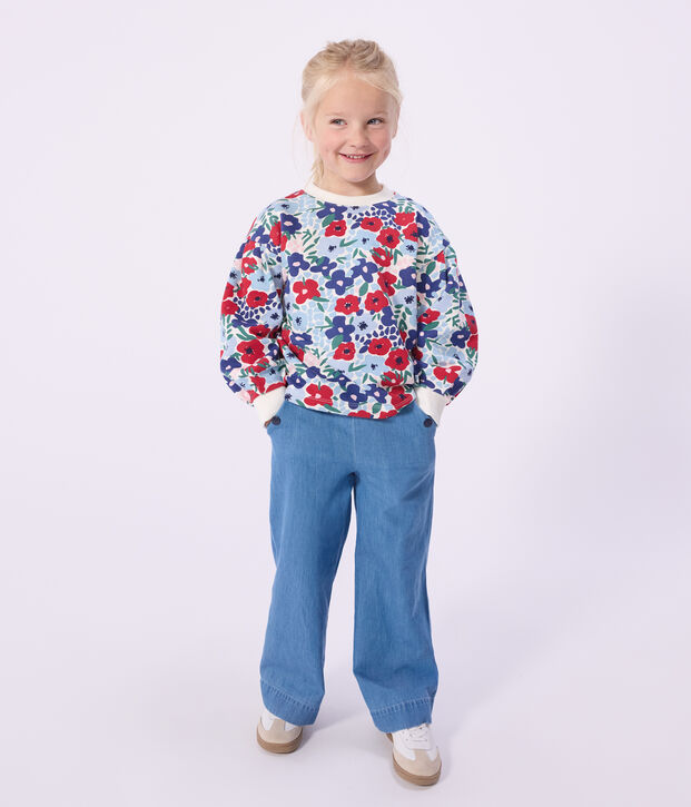 Katoenen sweatshirt met bloemetjesprint voor kinderen wit/multicouleur