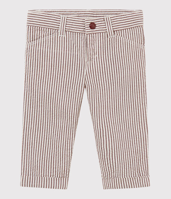 Gestreepte broek voor babyjongens rood VINO/wit MARSHMALLOW