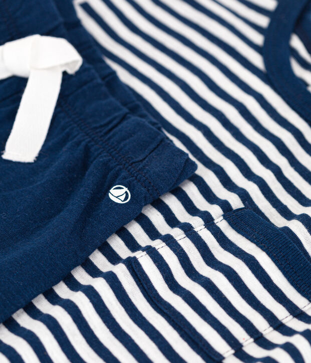 Babysetje van gevlamde jerseystof en katoen blauw/wit