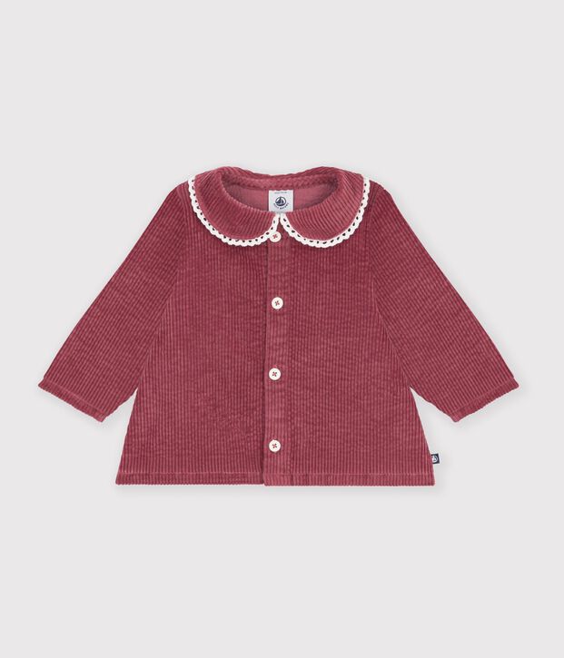 Blouse b&eacute;b&eacute; en velours manches longues unie rose