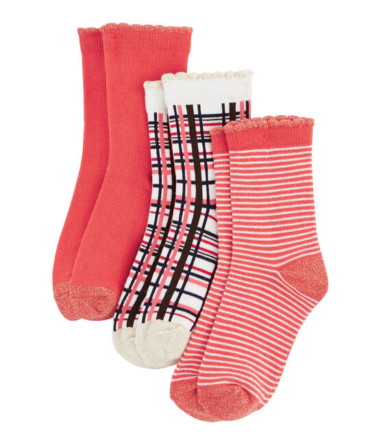 Lot de 3 paires de chaussettes enfant fille rouge SIGNAL/blanc MULTICO
