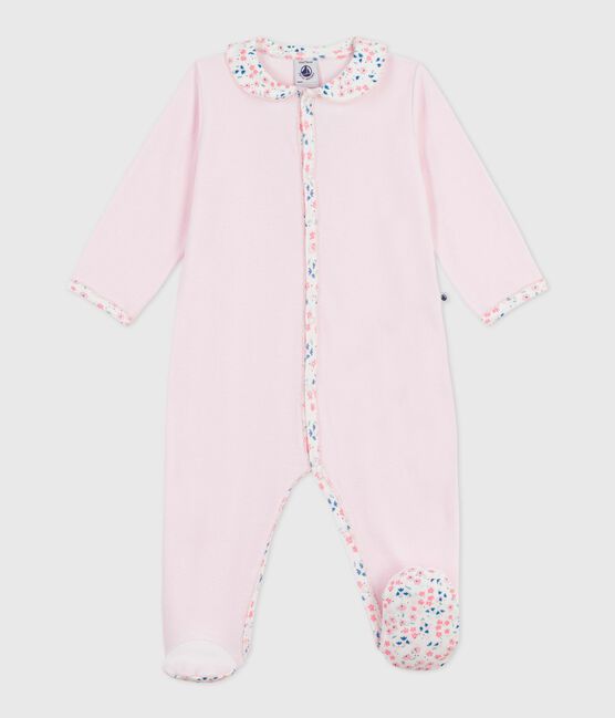 Fluwelen babypyjama met effen kraag roze BARELY