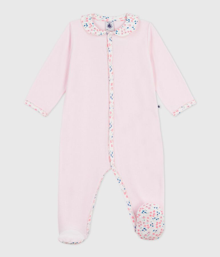 Fluwelen babypyjama met effen kraag roze