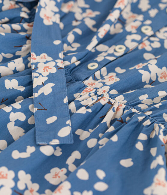 Robe imprimée sans manche en popeline enfant fille bleu BEACH/ MULTICO