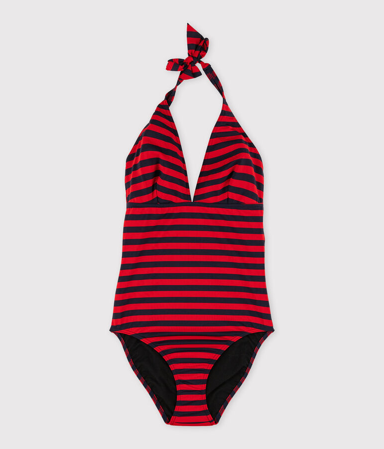 Maillot de bain 1 pi&egrave;ce reycl&eacute; Femme bleu/rouge