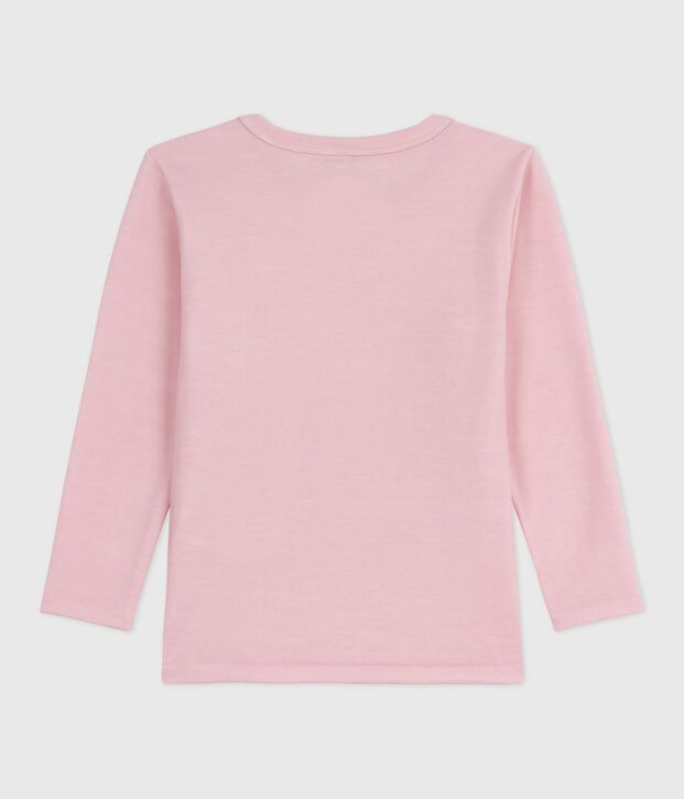Tee-shirt enfant en laine et coton manches longues uni rose clair