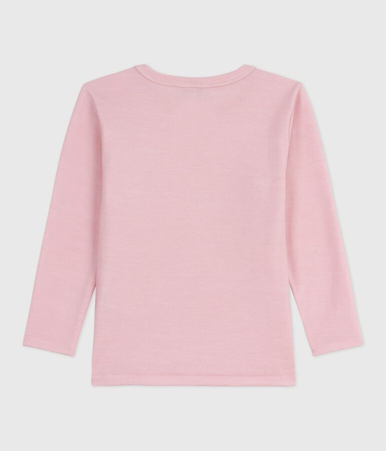 Tee-shirt enfant en laine et coton manches longues uni rose