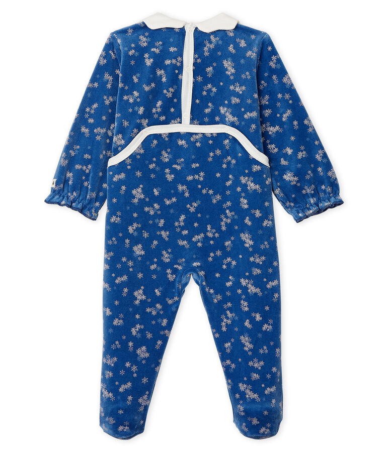 Fluwelen slaappakje babymeisje blauw/wit