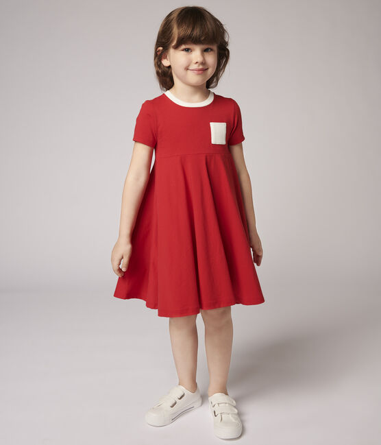 Jersey jurk met korte mouwen voor meisjes rood TERKUIT