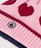 Kindermuts van jacquardtricot met fleecevoering roze/rood