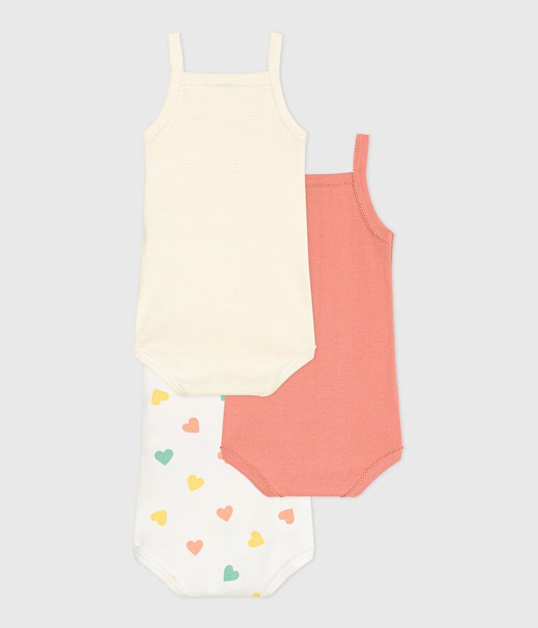 Lot de 3 bodies bretelles en coton c&oelig;urs b&eacute;b&eacute; multicouleur